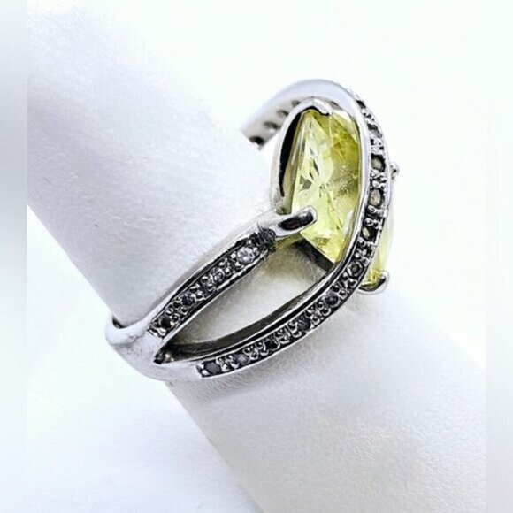 Yellow Simulant Sapphire Cable Silver Tone Fashion Ring - Picture 7 of 11